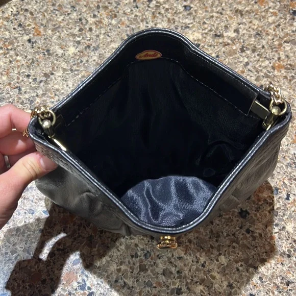 VINTAGE 1950’s ANDE Black genuine Leather handbag, Gold chain strap - Picture 7 of 9
